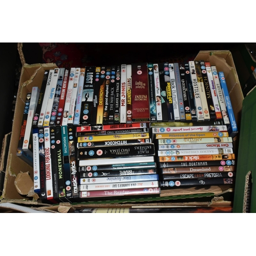 407 - FIVE BOXES OF BOOKS AND DVDS, books to include subjects on education, hobbies, music, five Winnie th... 