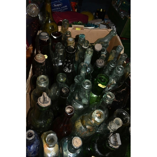 408 - THREE BOXES OF BOTTLES AND JARS, of various ages, largely late nineteenth/early twentieth century, t... 
