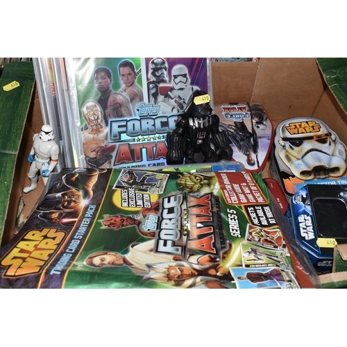 410 - FOUR BOXES OF STAR WARS MEMORABILIA, to include collectors binders, Topps Journey To Star Wars The F... 