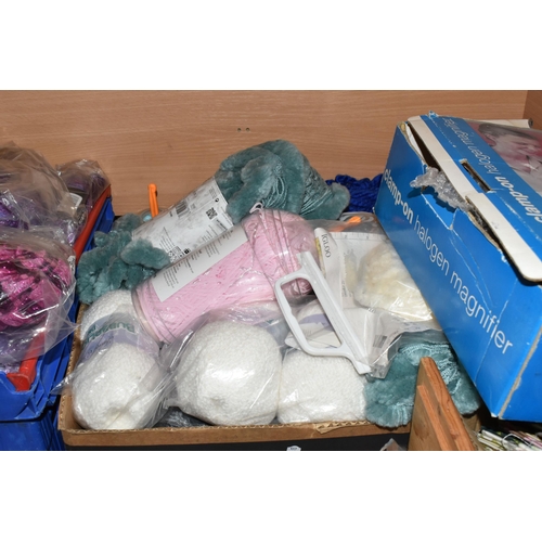 418 - FOUR BOXES AND LOOSE NEEDLECRAFT, to include, two large boxes of wool to include King Cole Galaxy, S... 