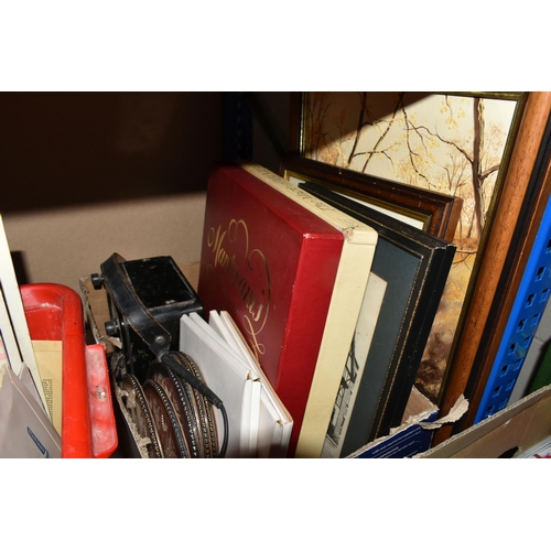 428 - FOUR BOXES OF MIXED MISCELLANEOUS ITEMS to include a box of mixed metalware comprising five tankards... 