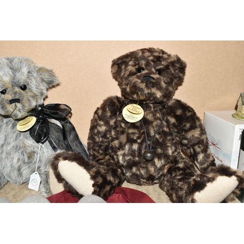 444 - FOUR CHARLIE BEARS AND THREE CHARLIE BEAR PUPPET STANDS to include two 20.5cm knitted Marcel The Mou... 