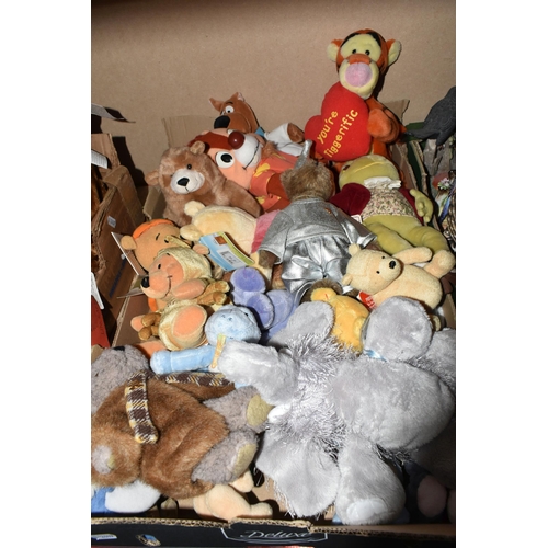 446 - TWO BOXES OF STUFFED AND PLUSH BEARS to include a Bearhouse Kensington bear with swing tag and manuf... 