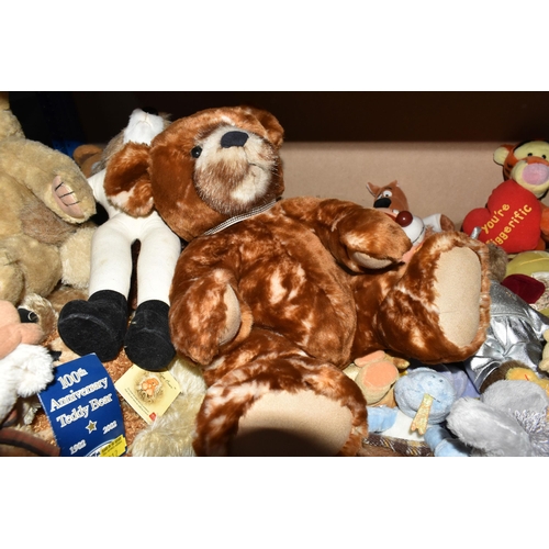 446 - TWO BOXES OF STUFFED AND PLUSH BEARS to include a Bearhouse Kensington bear with swing tag and manuf... 