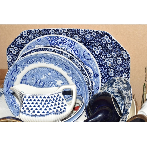 447 - SEVEN BOXES OF CERAMIC KITCHENWARE to include a pair of Le Creuset cobalt patterned mini 8oz cocotte... 