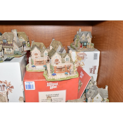 457 - TWENTY SIX LILLIPUT LANE SCULPTURES, including the Village Shops and Victorian Shops series, compris... 