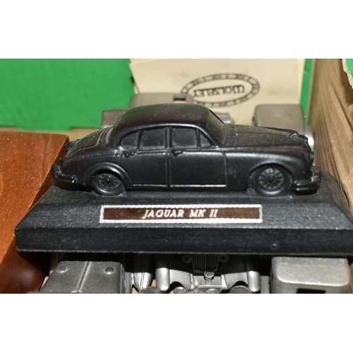 473 - A QUANTITY OF DANBURY MINT PEWTER BRITISH CAR MODELS, some with certificates, all appear in fairly g... 