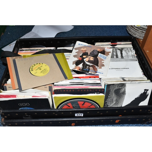 477 - ONE CASE OF SINGLE 45RPM VINYL RECORDS, approximately three hundred records, mostly 1980's and some ... 