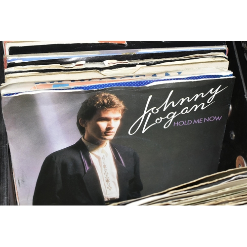 477 - ONE CASE OF SINGLE 45RPM VINYL RECORDS, approximately three hundred records, mostly 1980's and some ... 