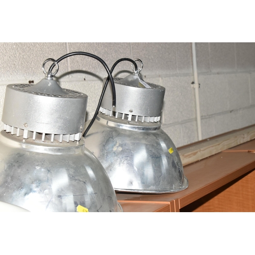 478 - A GROUP OF LIGHTING, comprising two large industrial style pendant lights, model number 20866 and tw... 