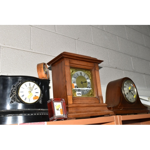 479 - A COLLECTION OF ELEVEN MANTEL CLOCKS, comprising six large mantel clocks in various styles, four sma... 