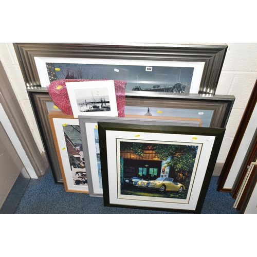 502 - NINE DECORATIVE PICTURES AND PRINTS ETC, comprising a signed limited edition print by Barry Rowe 'Ca... 