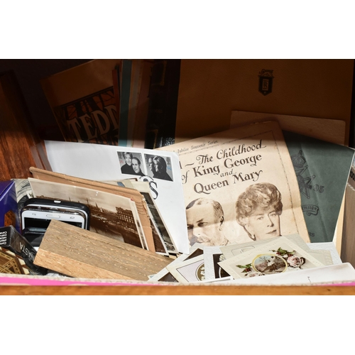 518 - FIVE BOXES AND LOOSE MISCELLANEOUS ITEMS to include a quantity of vintage sheet music, a collection ... 