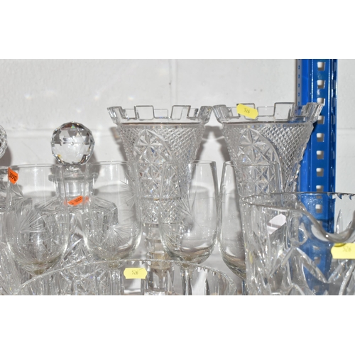 526 - A QUANTITY OF CUT GLASS WARES, to include a set of six brandy glasses, two Royal Brierley wine glass... 