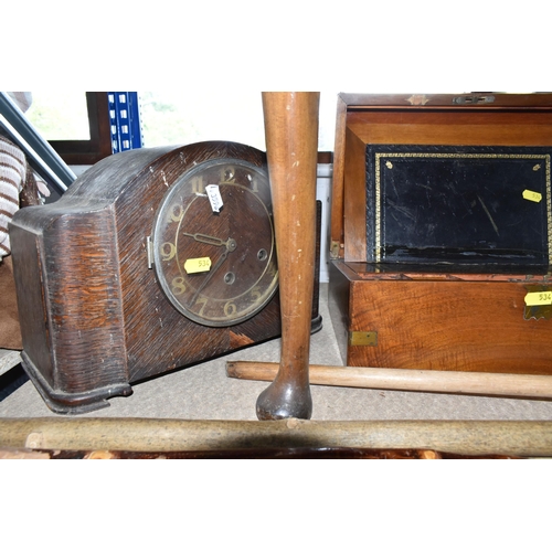 534 - ASSORTED WOOD ITEMS, to include three walking sticks, dressing table mirror, small side table, Victo... 