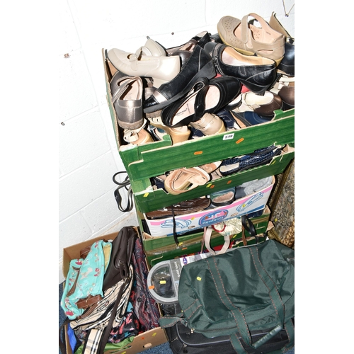 549 - SEVEN BOXES AND LOOSE LADIES' SHOES AND BAGS, to include a large quantity of shoes, UK size 5/6, mak... 