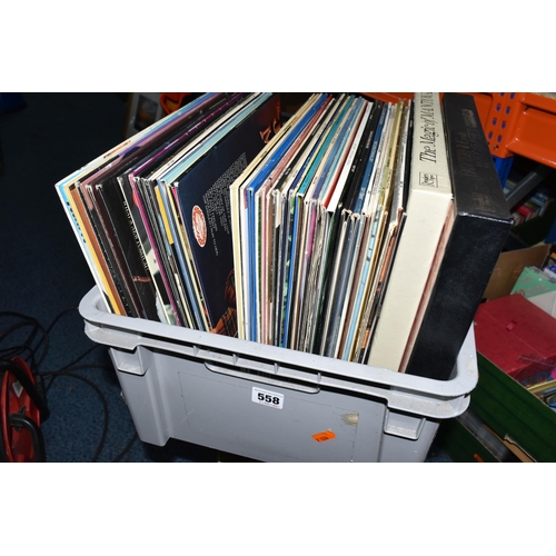 558 - TWO BOXES OF LP RECORDS, approximately one hundred LP records, artists include James Last, Matt Monr... 