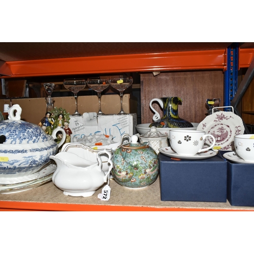 572 - A GROUP OF CERAMICS AND GLASSWARE, to include a Myott 'Royal Mail' soup tureen and cover, a Spode Sh... 