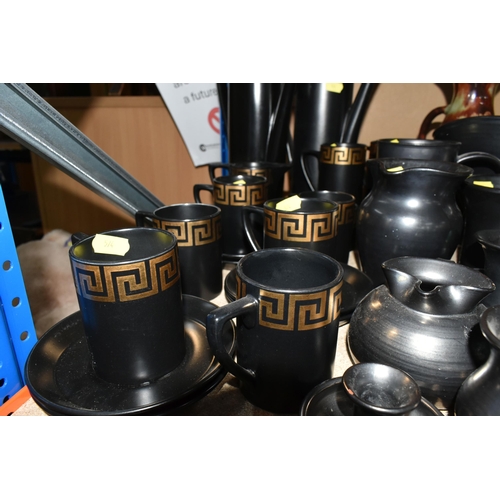 574 - A 1960S PORTMEIRION BLACK AND GOLD 'GREEK KEY' COFFEE SET AND A GROUP OF STUDIO POTTERY, to include ... 