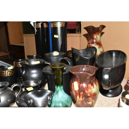 574 - A 1960S PORTMEIRION BLACK AND GOLD 'GREEK KEY' COFFEE SET AND A GROUP OF STUDIO POTTERY, to include ... 