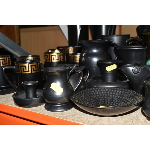 574 - A 1960S PORTMEIRION BLACK AND GOLD 'GREEK KEY' COFFEE SET AND A GROUP OF STUDIO POTTERY, to include ... 