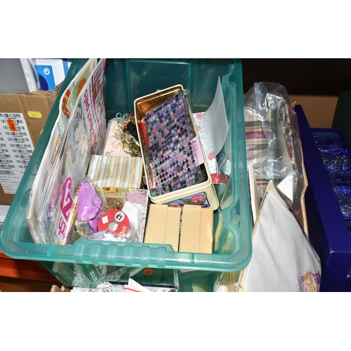 576 - FIVE BOXES AND LOOSE CRAFTING SUPPLIES ETC, to include a Dahle rotary trimmer, packs of gift tags, o... 