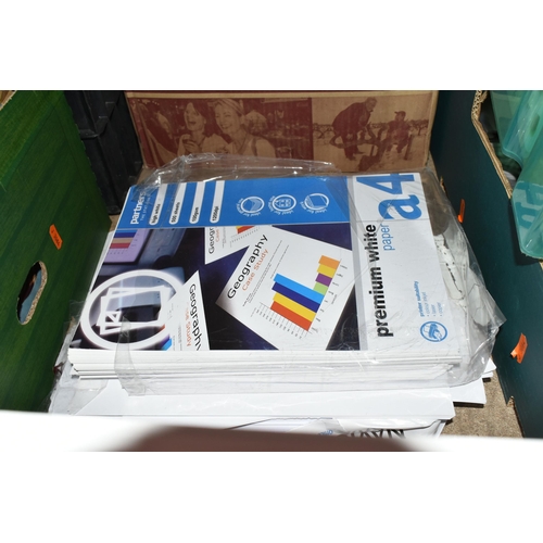 576 - FIVE BOXES AND LOOSE CRAFTING SUPPLIES ETC, to include a Dahle rotary trimmer, packs of gift tags, o... 