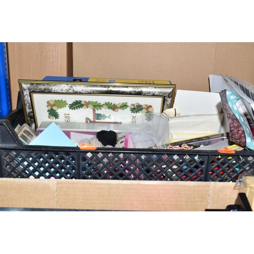 576 - FIVE BOXES AND LOOSE CRAFTING SUPPLIES ETC, to include a Dahle rotary trimmer, packs of gift tags, o... 