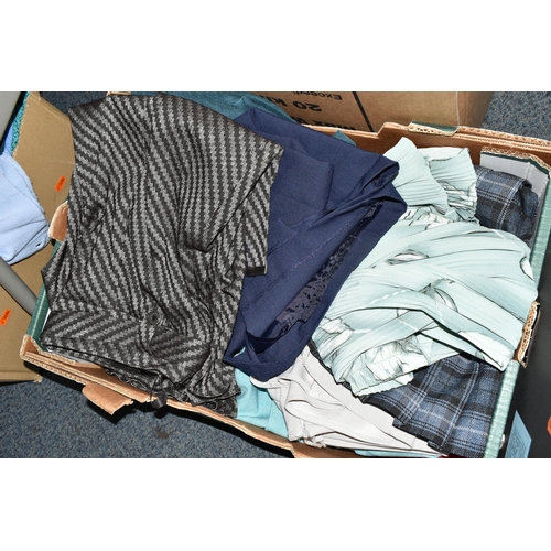 580 - SIX BOXES OF LADIES CLOTHING AND ACCESSORIES ETC, to include jumpers, long and short sleeved tops, q... 