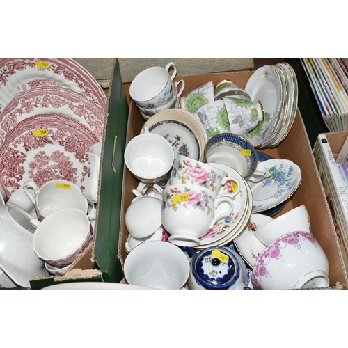 587 - SIX BOXES AND LOOSE CERAMIC KITCHENWARE, to include Poole retro two tone colour tea ware including t... 