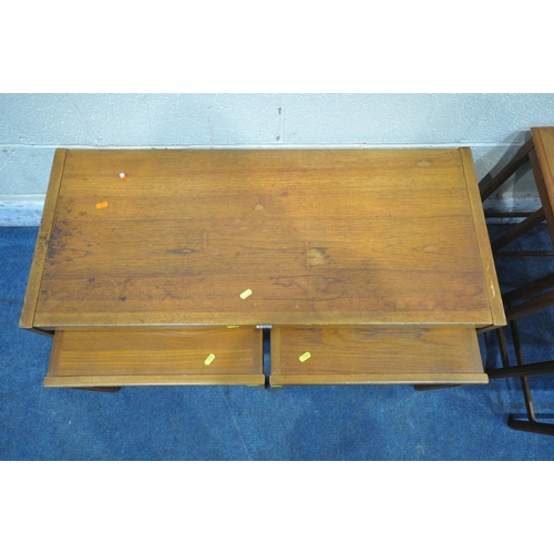 1204 - A MID CENTURY TEAK NEST OF THREE TABLES, largest table width 99cm x depth 43cm x height 42cm, along ... 