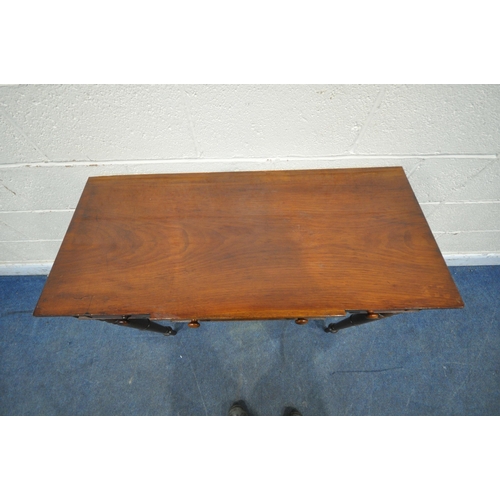 1219 - AN EARLY 19TH CENTURY MAHOGANY BREAKFRONT SIDE TABLE, with three frieze drawers, raised on turned an... 