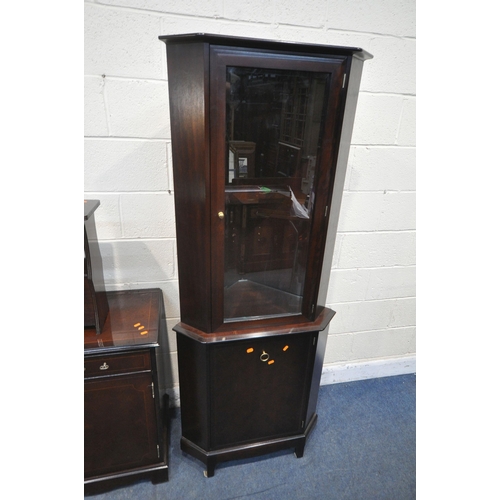 1221 - THREE PIECES OF MAHOGANY FUNRITURE, to include a cabinet with two drawers and double cupboard doors,... 