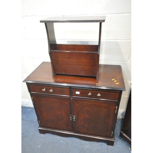 1221 - THREE PIECES OF MAHOGANY FUNRITURE, to include a cabinet with two drawers and double cupboard doors,... 