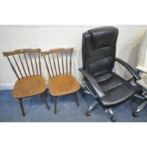 1225 - A CREAM LEATHER SWIVEL OFFICE CHAIR, with two new armrests, a black swivel armchair, along with a pa... 