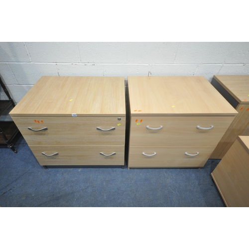 1227 - FIVE BEECH OFFICE DRAWERS / CABINETS, of various sizes and styles, largest width 80cm x depth 63cm x... 