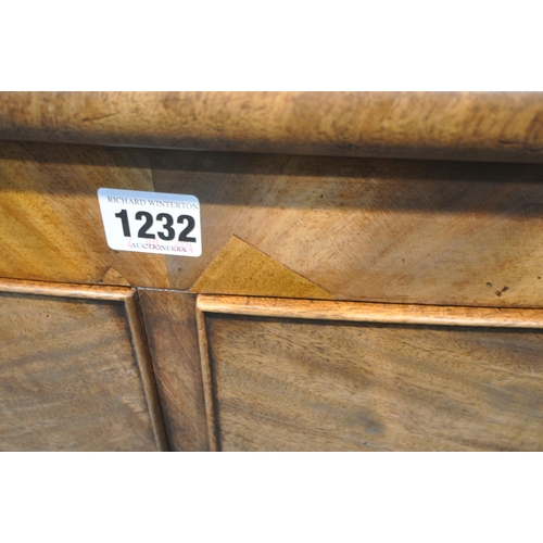 1232 - A GEORGIAN MAHOGANY BOW FRONT CHEST OF TWO SHORT OVER THREE LONG DRAWERS, raised on bracket feet, wi... 