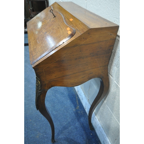 1241 - A 19TH CENTURY ROSEWOOD BUREAU DE DAME, the fall front door with floral marquetry inlay, enclosing a... 