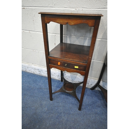 1246 - A GEORGIAN MAHOGANY THREE TIER CORNER WASH STAND, with a single drawer, width 61cm x depth 43cm x he... 