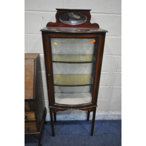 1247 - A SLIM EDWARDIAN MAHOGANY BUREAU, with three drawers, width 53cm x depth 43cm x height 110cm, along ... 