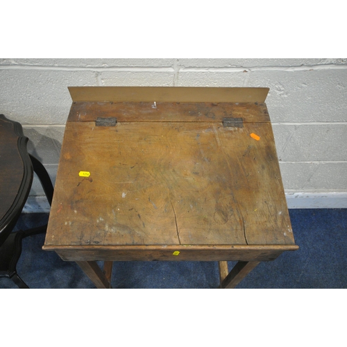 1256 - A 19TH CENTURY MAHOGANY COMMODE, with a hinged lid, ceramic pot and a pull out foot rest, width 50cm... 