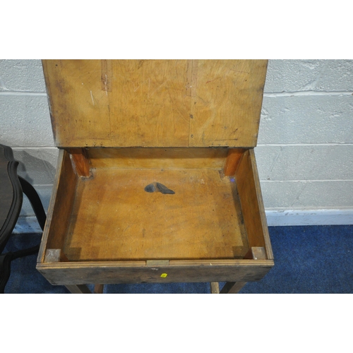 1256 - A 19TH CENTURY MAHOGANY COMMODE, with a hinged lid, ceramic pot and a pull out foot rest, width 50cm... 