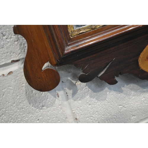 1280 - A 19TH CENTURY MAHOGANY FRETWORK BEVELLED EDGE WALL MIRROR, the crest depicting a majestic bird, the... 