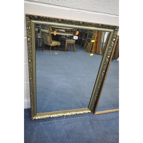 1281 - A GILT FRAMED RECTANGULAR BEVELLED EDGE WALL MIRROR, 102cm x 71cm, two other rectangular mirrors, tw... 