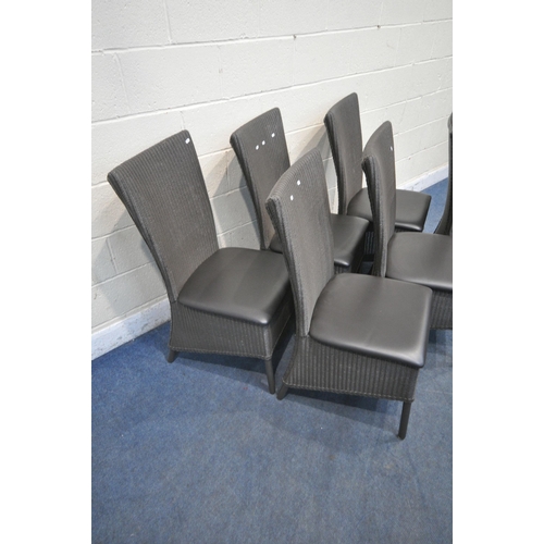 1300 - LLOYD LOOM OF SPALDING, A SET OF SIX CHARCOAL GREY CHAIRS, with leather seat, width 47cm x depth 59c... 