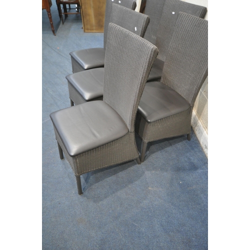 1300 - LLOYD LOOM OF SPALDING, A SET OF SIX CHARCOAL GREY CHAIRS, with leather seat, width 47cm x depth 59c... 