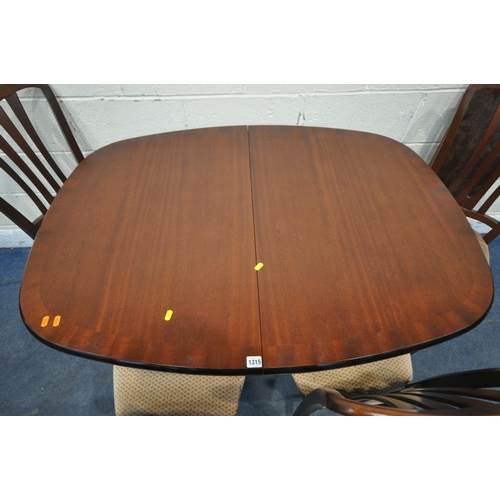 1315 - A MAHOGANY SINGLE PEDESTAL EXTENDING DINING TABLE, with one additional leaf, length 125cm x depth 94... 