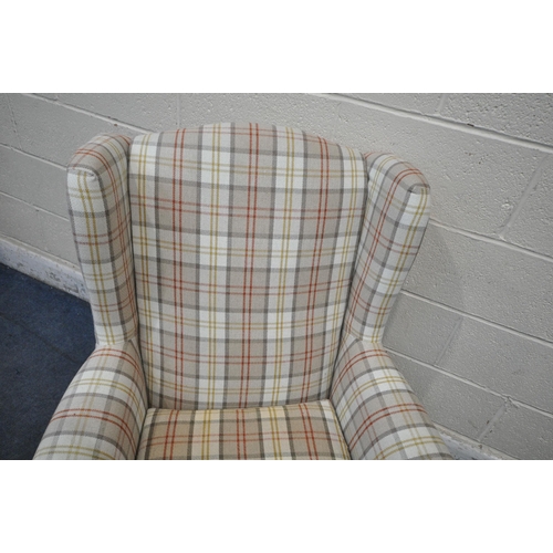 1324 - A TARTAN UPHOLSTERED IKEA WING BACK ARMCHAIR, width 80cm x depth 84cm x height 102cm (condition repo... 