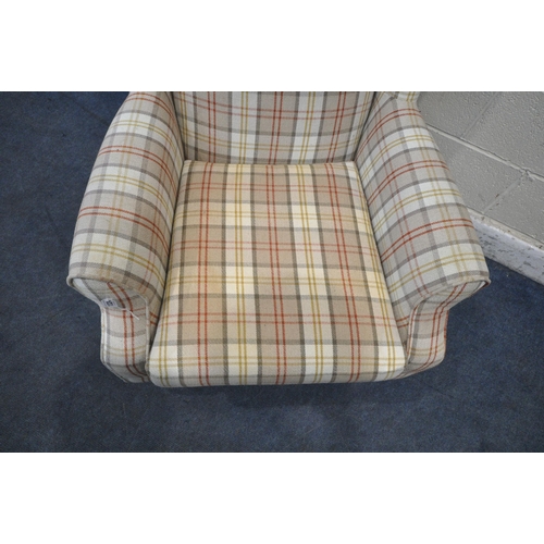 1324 - A TARTAN UPHOLSTERED IKEA WING BACK ARMCHAIR, width 80cm x depth 84cm x height 102cm (condition repo... 