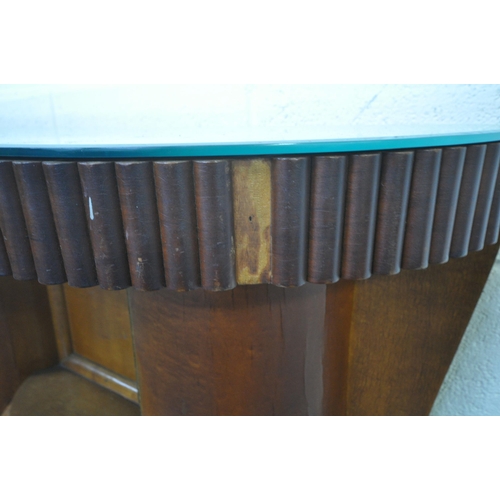 1337 - AN ART DECO SIDEBOARD, with a mirrored surface, ridged frieze, raised on a shaped and stepped base, ... 